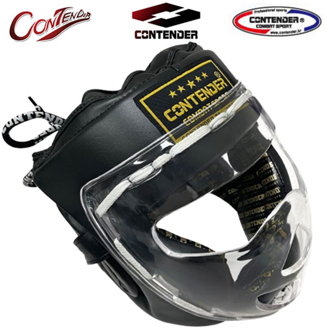 컨텐더 투명 헤드기어 검정 격투기 권투 복싱 보호구, 1개