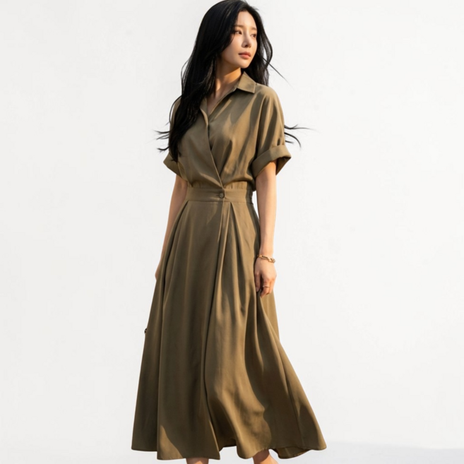 데일리바이블 트렌치 원피스 날씬해보이는 롱 셔츠 원피스