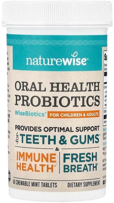 NatureWise 구강 건강 프로바이오틱 어린이 및 성인용 민트 츄어블 60정 NTW-00635, NatureWise 네이처와이즈 구강 건강 프로바이오틱, 1개 - 쿠팡