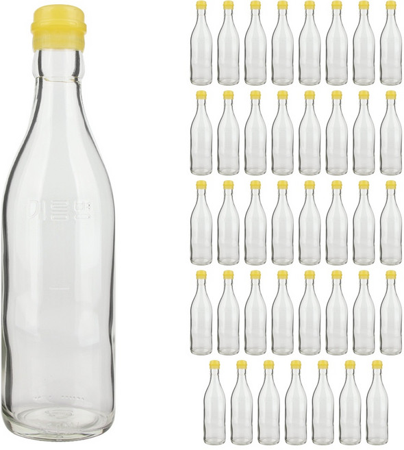 투명기름병350 참기름 들기름 유리병 + 코벤트캡 노랑, 40개, 350ml
