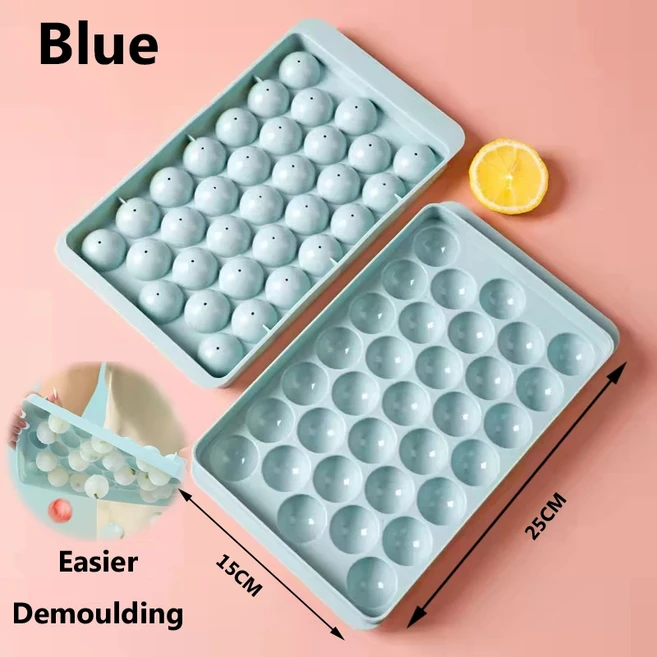 33 그리드 아이스 볼 하키 PP 몰드 냉동 위스키 큐브 트레이 케이스 롤리팝 만들기 선물, 02 1PCS, 04 Blue-25x15cm