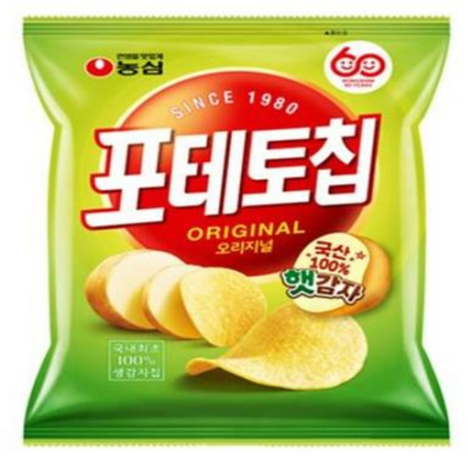 농심 포테토칩 오리지널, 125g, 4개