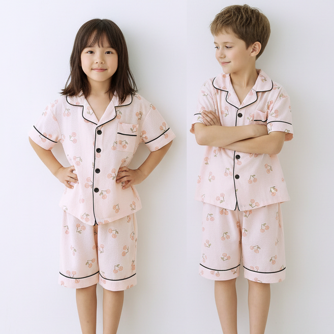 캐리루시 아동 주니어 크링클 카라 반팔 잠옷 상하세트