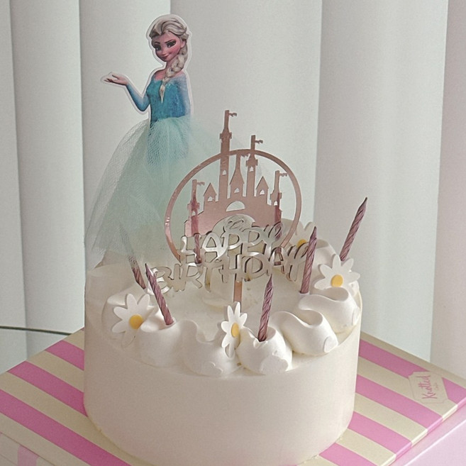 공주 생일케이크 토퍼 + 초 세트, 1개, 20g, 연하늘