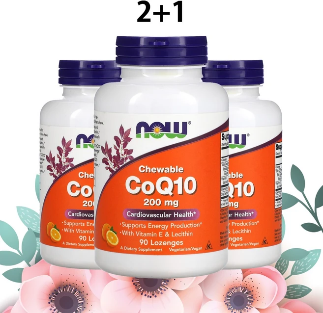 나우푸드 츄어블 코큐텐 CoQ10 200 mg 90정 코엔자임 Q10 비타민E 3세트, NOW Foods - 쿠팡
