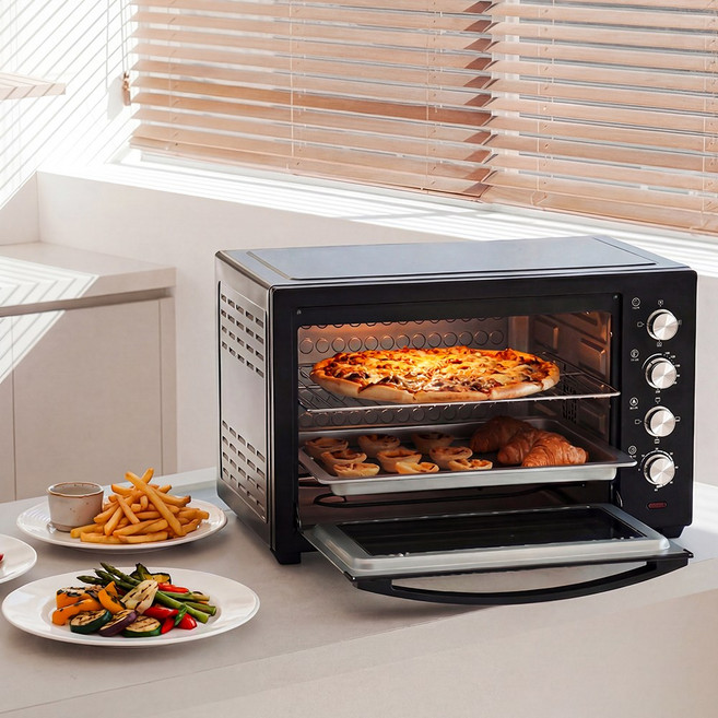 [80L초대용량]한경희 대용량전기오븐 컨벡션오븐 홈베이킹 제과제빵 80L 로티세리 가정용 업소용, 블랙