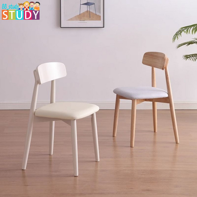 北歐實木餐椅, 原木色木架米白色皮墊, 1個