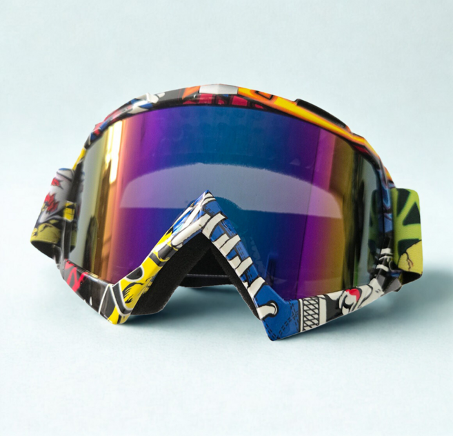 아트 그래피티 스키 스노우 오토바이 바이크 워터밤 방풍 UV400 고글, 1개, 무지개B