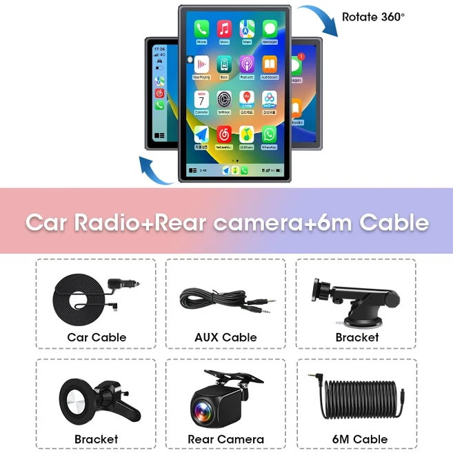 Develuck 9인치 카플레이 스크린 카 라디오 안드로이드 오토 터치 가로/세로 화면 회전 스테레오 GPS 내비, 02 With 6M Rear Camera