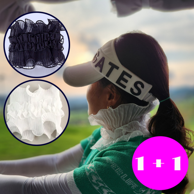 (왓썸골프) 1+1 자외선 차단 사계절 레이스 목토시 쉬폰 프릴 넥워머 망사 스카프 골프