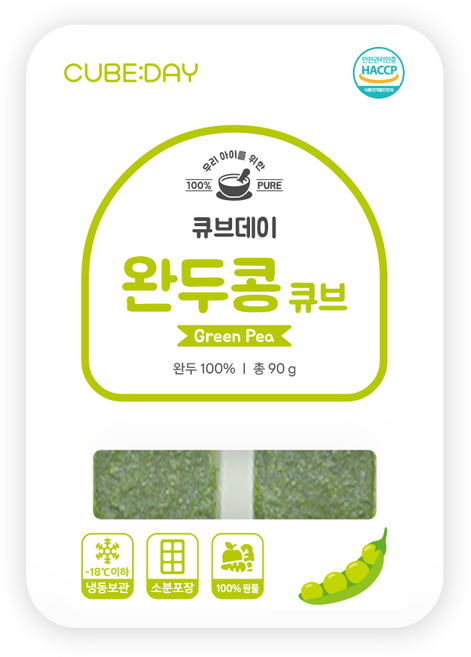 큐브데이 완두콩 큐브(알껍질다짐) 모든 단계 다진 야채 채소 토핑 죽, 1개, 90g