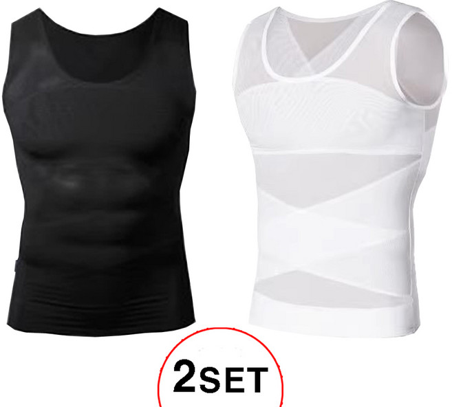 라온피플 남성 가슴 뱃살 보정 런닝 보정나시 2매 (화이트 블랙)