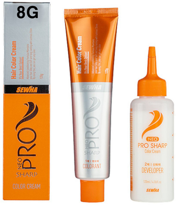 세화피앤씨 네오 프로샤프 칼라크림 염색약 염모제 1 2제 각 120ml, 8G 자연흑색, 1개