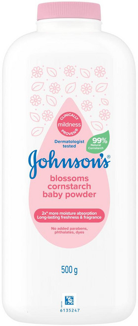 嬌生 Johnson's 花香玉米爽身粉 溫和呵護 長效保濕 不含防腐劑塑化劑色素, 500g, 1個