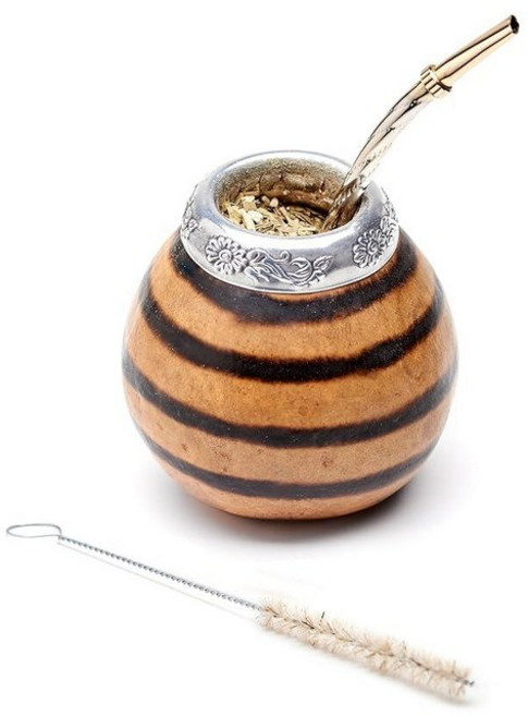 BALIBETOV Yerba Mate Gourd 세트 (오리지널 천연 핸드메이드 예르바 메이트 컵 아르헨티나) - 마테 티컵 봄빌라 (예르바 빨대) 및 클린 브러시 포함 클래, 내추럴 01_155038