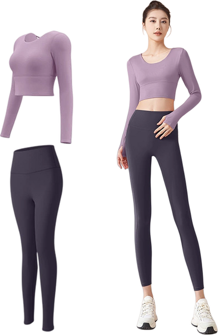 Karsaer 요가복 상하세트 필라테스복 여성 긴팔 스포츠브라 컵 흔들림 없이 트레이닝 상의 하이웨스트 레깅스 요가 트레이닝 헬스 땀흡수속건 A0074