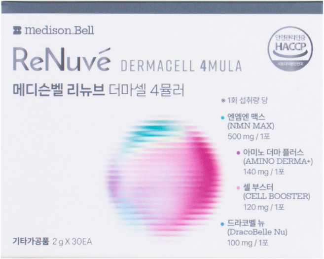 메디슨벨 리뉴브 더마셀 4뮬러 NMN 히알루론산 글루타치온 PDRN, 30개, 2g