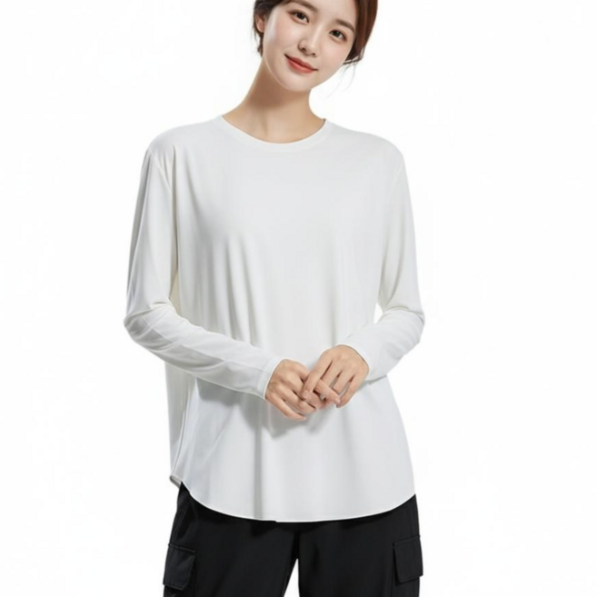마린웨이브 루즈핏 요가 필라테스 힙커버 롱 운동복 긴팔 상의 티셔츠