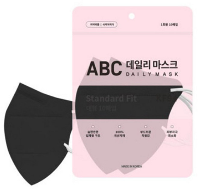 ABC 데일리 KF94 새부리형 컬러 패션 마스크 10매입 검정, 1개, 검정색