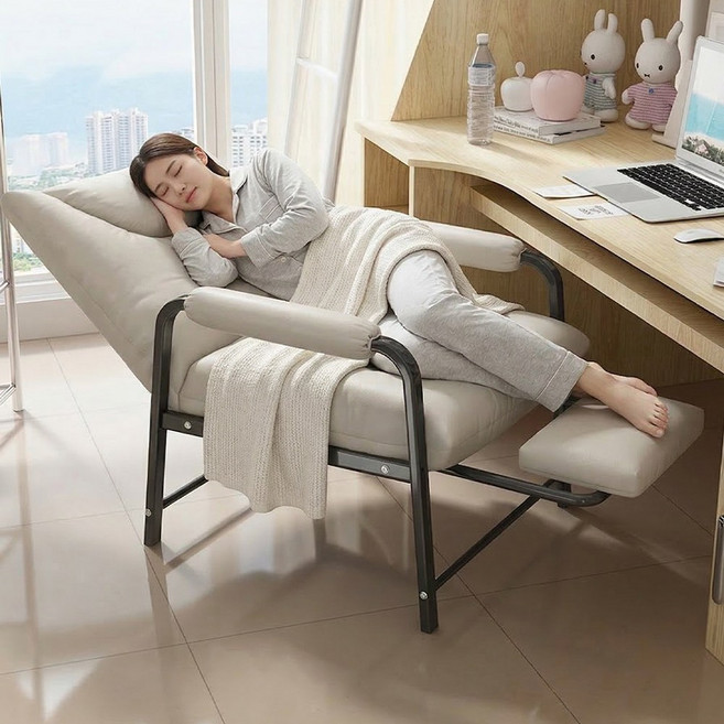 Takata 접이식침대 리클라이너 각도조절 발받침 포함 사무실 낮잠용 폴딩베드, 화이트