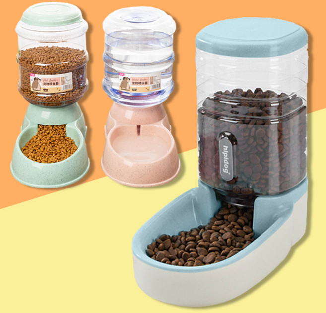 반 자동 배식기 고양이 강아지 급식기 급수기 소형 대형 견 반려 동물 사료 자율 배급기, 3-4.화이트사각 / 급수기