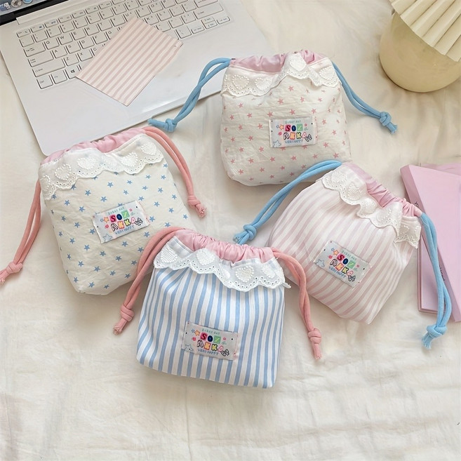 레이스 장식의 끈 조절 가능한 화장품 수납 가방