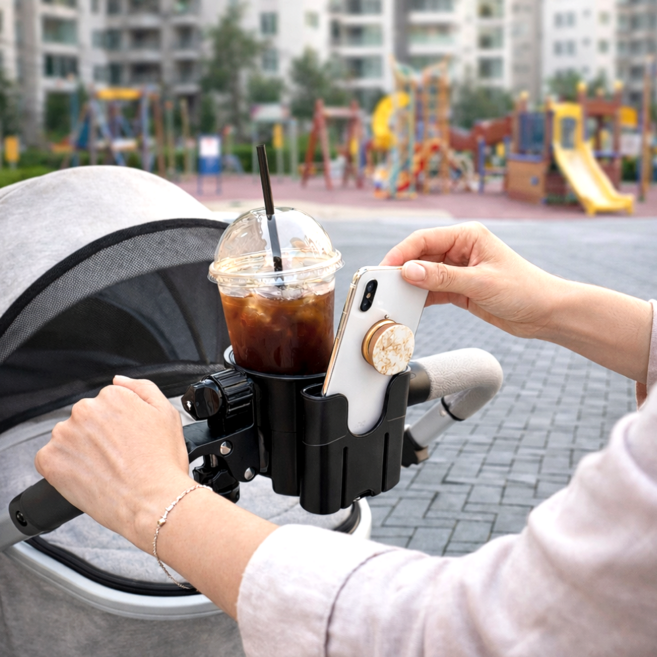 쏙쏙홈즈 흔들림제로 핸드폰 수납 유모차 컵홀더, 1개, 블랙