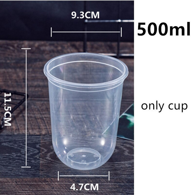 50pcs U 모양 일회용 플라스틱 컵 500ml 700ml 대형 차가운 음료 포장 컵 파티 호의 우유 차 주스 컵, 노란색, 50개