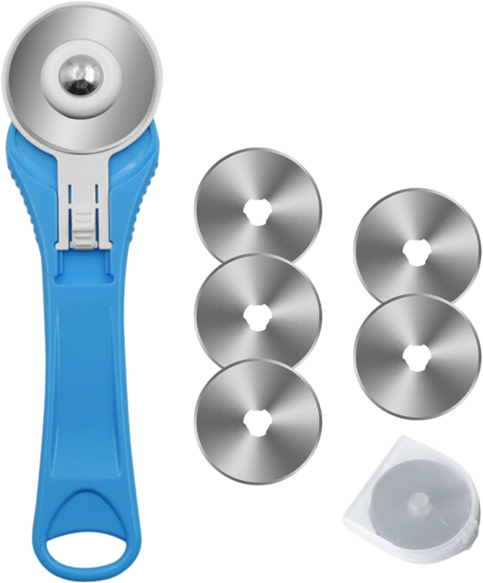 tinduo 45mm 원형 원단 롤링 재단칼 + 리필 칼날 5p, 1개, 하늘색