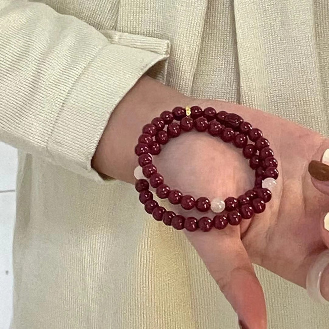여성 행운 재물 인연 복 감성 우드 108염주 팔찌, 1개, 딥레드108염주