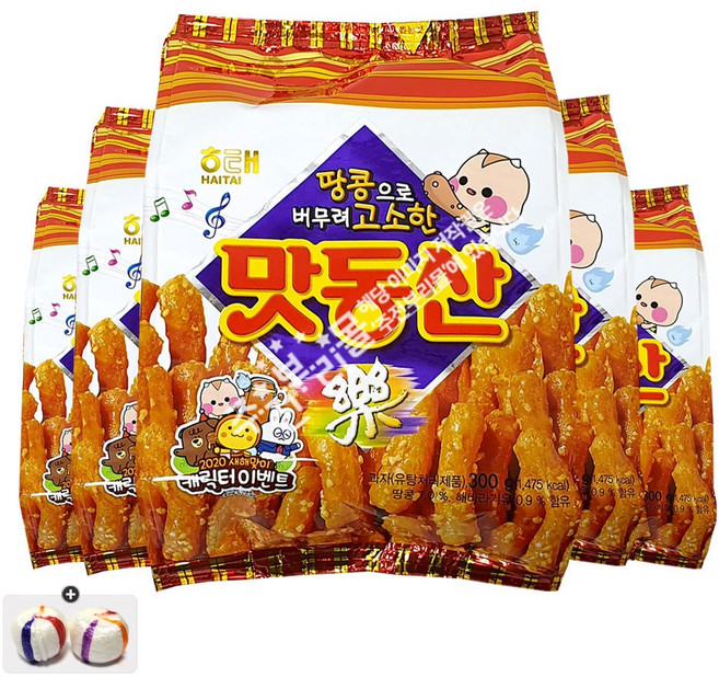 해태제과 맛동산(대용량 341g) x 5봉+자색옥춘 20g 세트, 341g