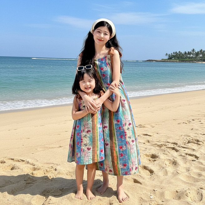 UPPERCUT 맘앤키즈 에스닉 뷔스티에 원피스 모녀 커플룩 레이어드 원피스