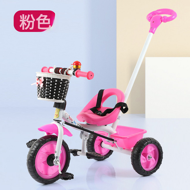 DIU 兒童三輪車無腳踏1-4歲遛娃手推車寶寶腳踏車滑步單車自行車, 1個, 302粉(6臺一箱):如圖