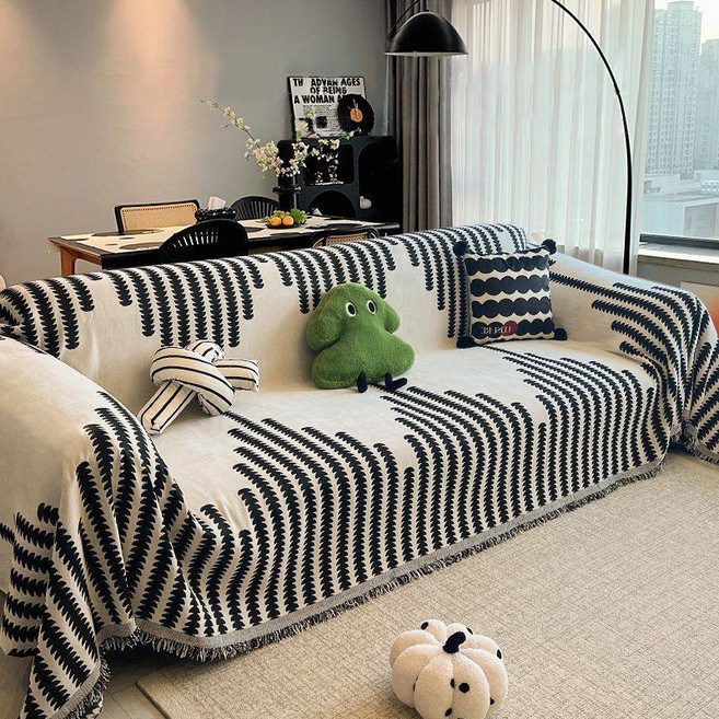 사계절 논슬립 북유럽 일체형 쇼파 커버 다용도 물세탁 보호 소파 커버, 블랙, 1개