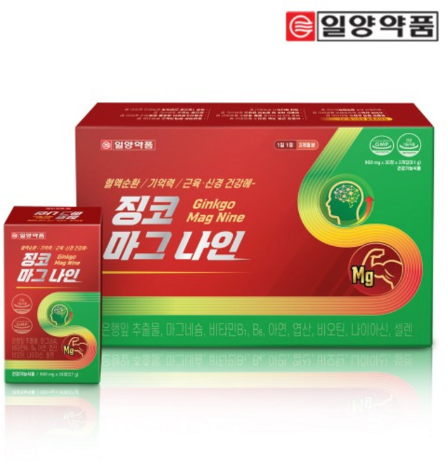 일양약품 징코마그나인 혈액순환영양제 신제품 은행잎추출물 마그네슘 엽산 등 3개월분, 90정, 2개