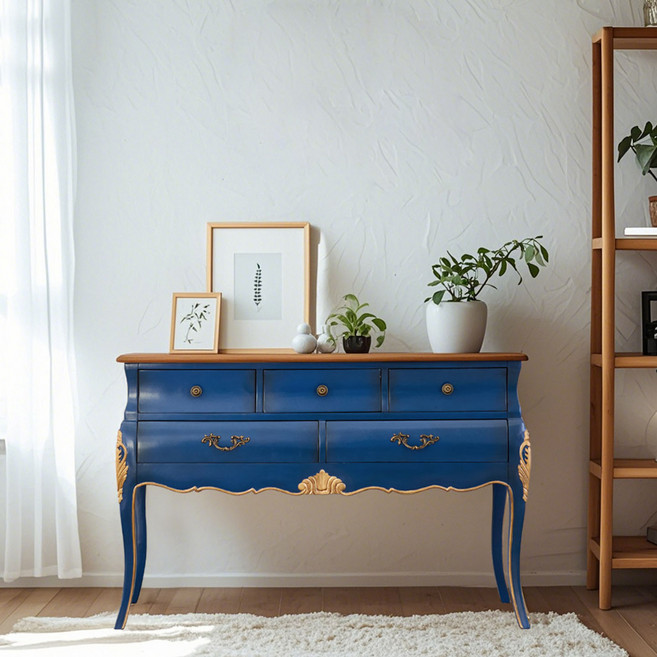 베스트리빙 빈티지 레트로 엔틱 5단 콘솔 수납장 서랍장/프렌치콘솔/엔틱가구 2oclors, 블루