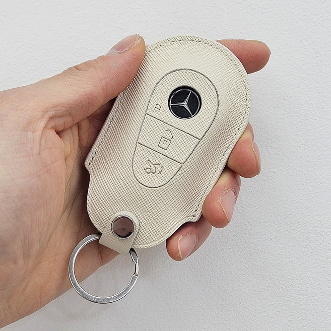 테일러카 호환 벤츠 스마트키 소가죽 키케이스 키홀더 풀커버 세트 클래스, 아이보리, 벤츠호환 A타입