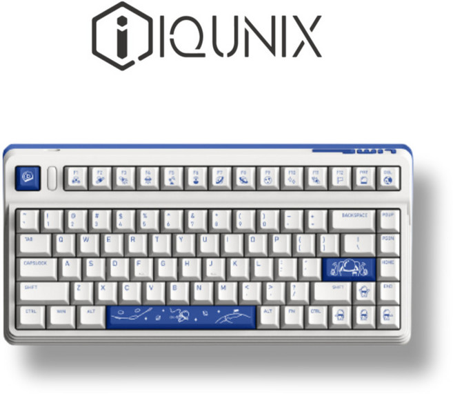 아이큐닉스 IQUNIX L80 코스믹 트래블러 무선 텐키리스 기계식 키보드, L80_코스믹_저소음적축, 화이트/블루, 적축