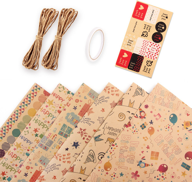 감성 일러스트 크라프트 패턴 종이 선물 포장지 6종 50x70cm 답례품 기념일 어린이 선물용, 1개, 6종 세트