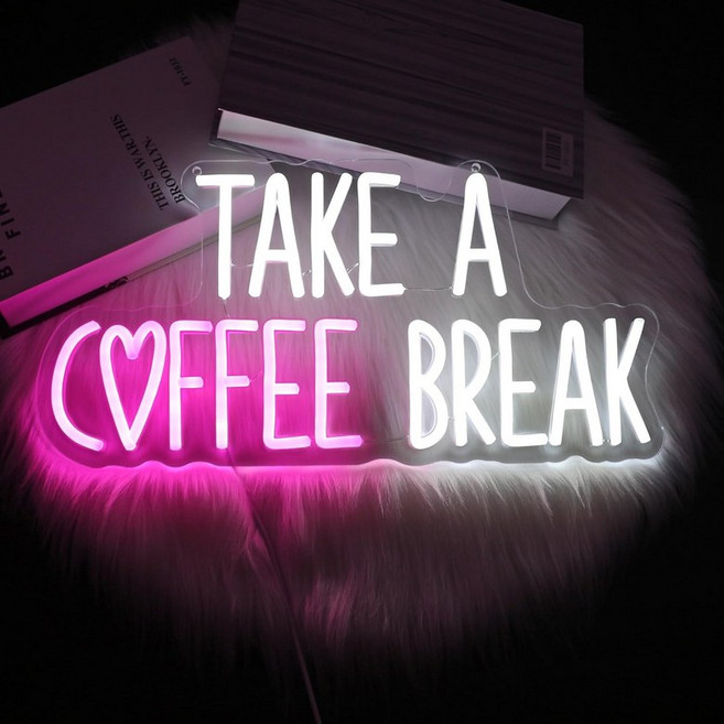 벽 장식용 맥주 고양이 네온사인 LED 객실 USB 전원 게임룸 바 파티 표지판, Coffee Break