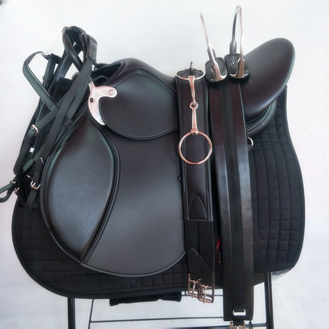 승마 안장 고급 영국 말안장 조랑말 대형말 세트 용품, E 큰말 브라운 풀세트, 1개