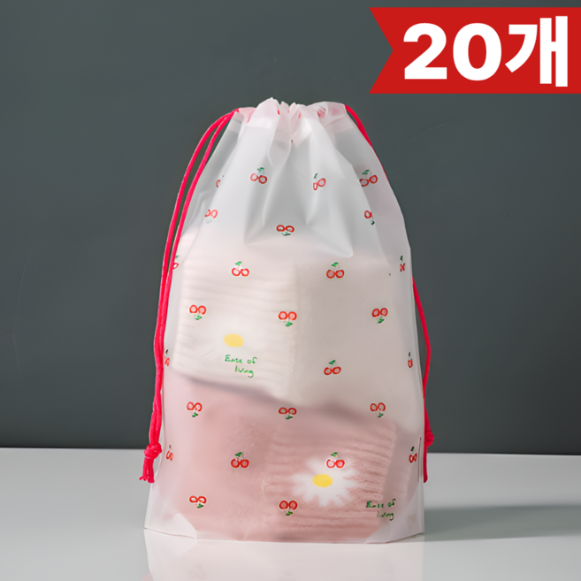 가온루트 반투명 생일 답례품 구디백 선물 포장 봉투, 20개, 체리