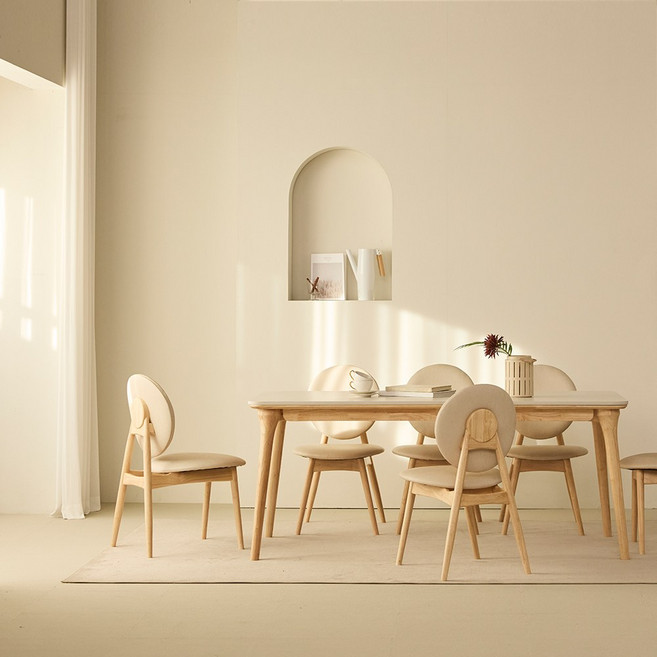 홈앤힐 한나 원목 단면 세라믹식탁 6인용 식탁세트 (1800/2000), 일반의자 6, [한나] 6인용 단면 식탁 (2000)