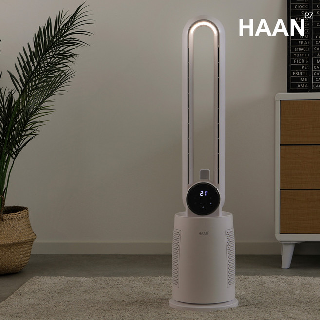 6세대 한경희 저소음 BLDC 날개없는 선풍기 무드등 리모컨 가정용, 화이트