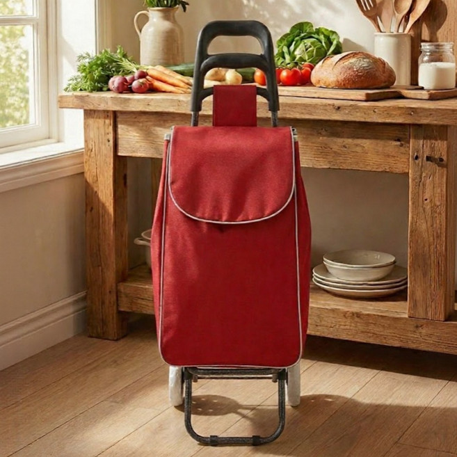 루비자 무소음 접이식 쇼핑 장바구니 카트, 1개, 루비자 버건디