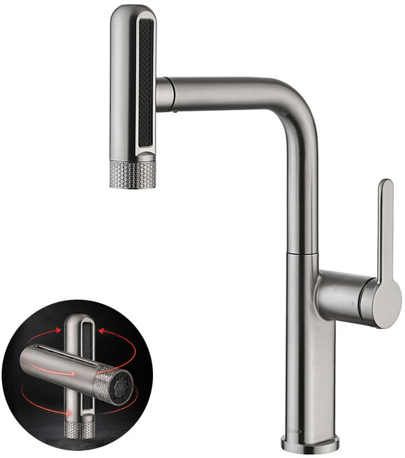 에떼르노EK6001싱크대수전 6way 폭포수전 주방헤드 니켈 무광, 1개