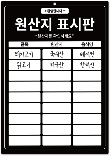 긱베어 원산지 표시판 식당용 업소용 방수 A3, 1개, 04 심플 블랙