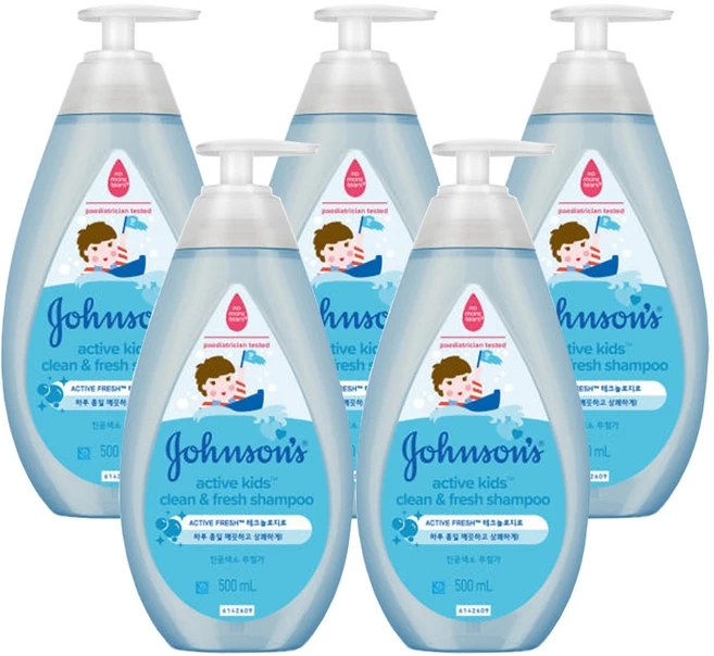 존슨즈베이비 액티브 키즈 클린 앤드 프레시 샴푸, 500ml, 5개 - 쿠팡