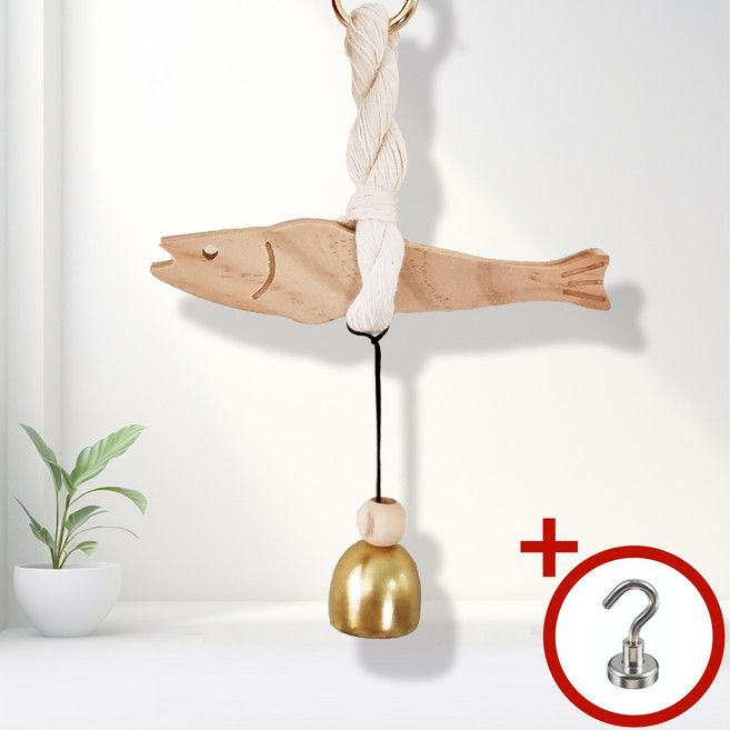 샤샤벨 우리집을 지켜주는 북어 도어벨 액막이 명태 문종 집들이 선물 종 현관문 우드 인테리어, 내추럴우드