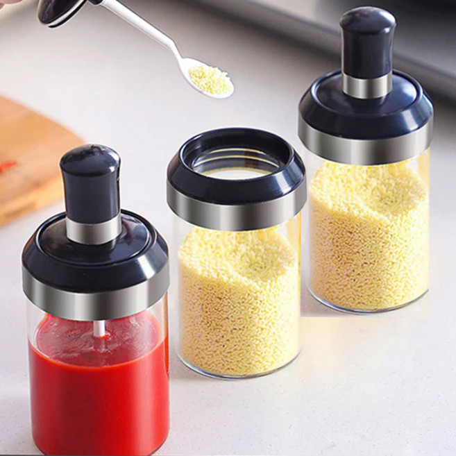 스푼일체형 유리 양념통 3P세트 양념병 조미료통 스푼포함, 3개, 스푼일체형 양념통